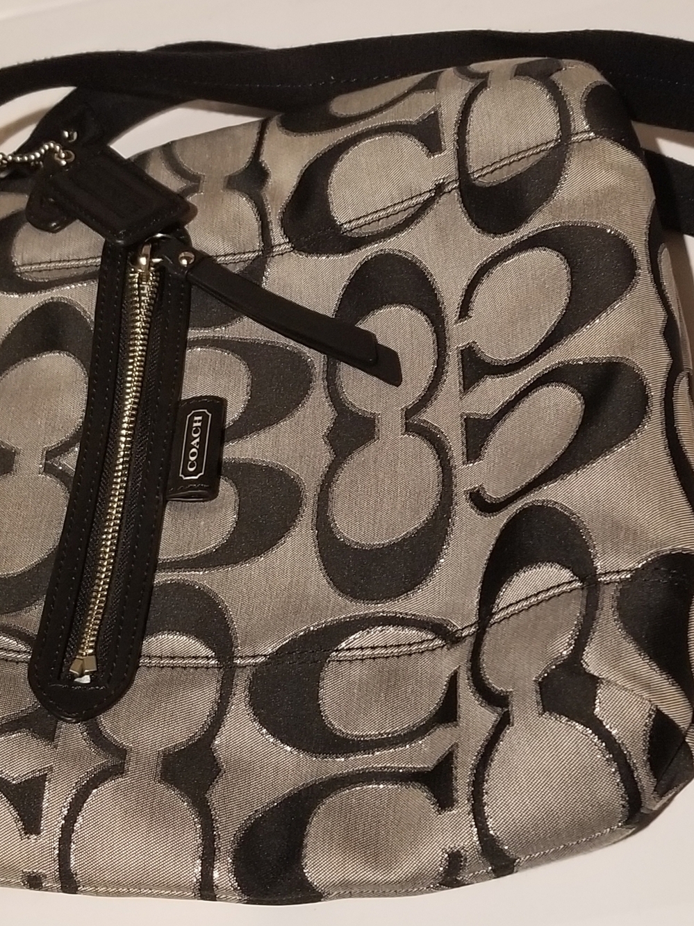 Coach Black and Silver Signature C Shoulder Bag